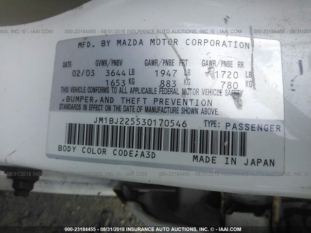 JM1BJ225530170546 - 2003 MAZDA PROTEGE DX/LX/ES WHITE photo 9