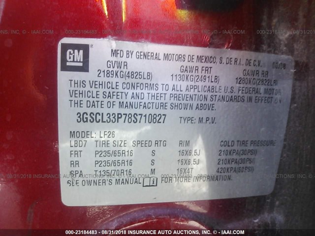 3GSCL33P78S710827 - 2008 SATURN VUE XE RED photo 9