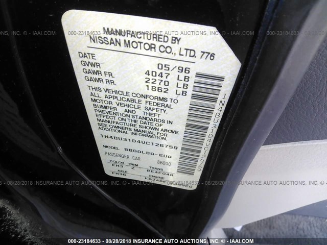 1N4BU31D4VC126759 - 1997 NISSAN ALTIMA XE/GXE/SE/GLE BLACK photo 9