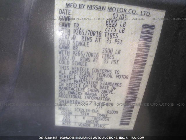 5N1AR18W25C733645 - 2005 NISSAN PATHFINDER LE/SE/XE 金色 照片 9