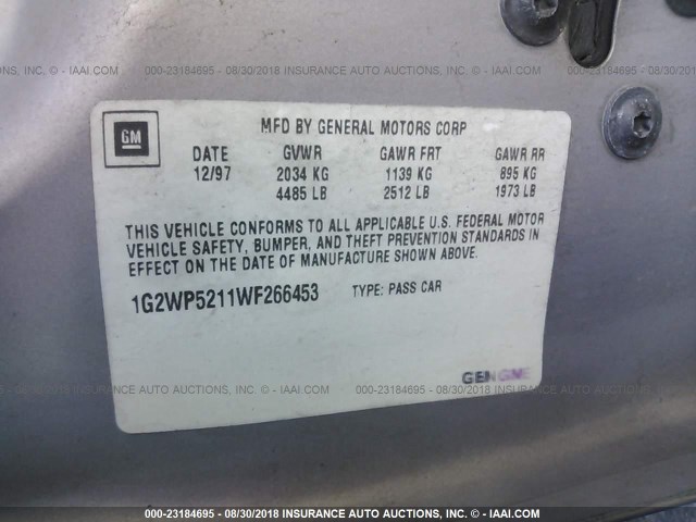 1G2WP5211WF266453 - 1998 PONTIAC GRAND PRIX GTP Gümüş foto 8