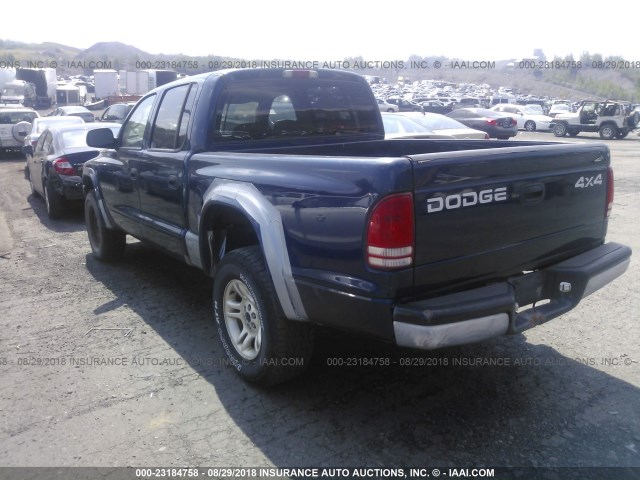 1B7HG38N82S681791 - 2002 DODGE DAKOTA QUAD SPORT/QUAD R/T BLUE photo 3