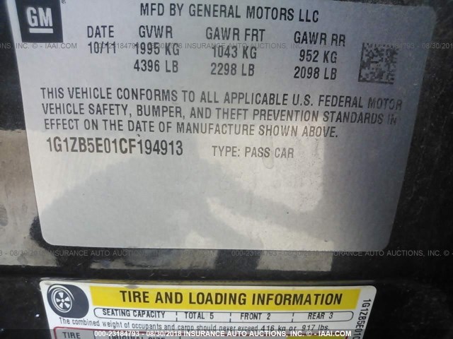 1G1ZB5E01CF194913 - 2012 CHEVROLET MALIBU LS 黑色 照片 9