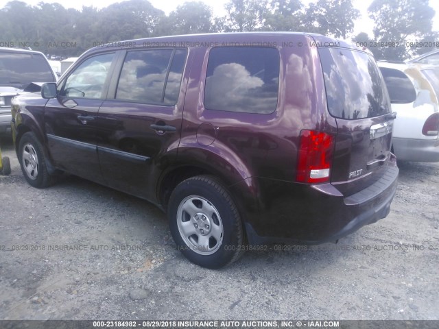 5FNYF3H24CB008133 - 2012 HONDA PILOT LX MAROON photo 3