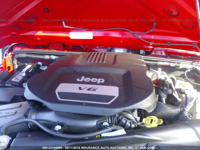 1C4AJWAG8GL274202 - 2016 JEEP WRANGLER SPORT 红色 照片 10