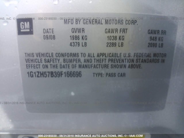 1G1ZH57B39F166696 - 2009 CHEVROLET MALIBU 1LT SILVER photo 9