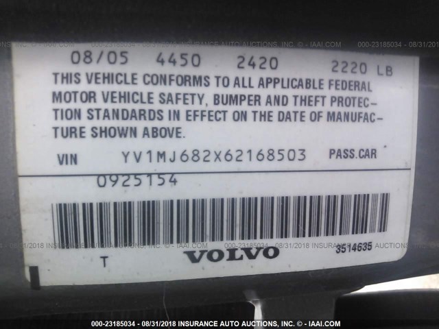 YV1MJ682X62168503 - 2006 VOLVO V50 T5 GRAY photo 9