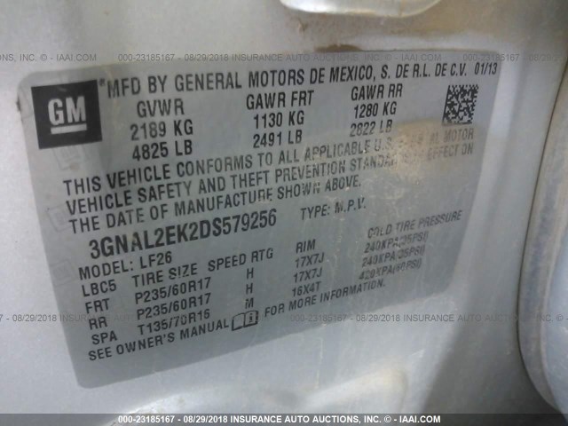 3GNAL2EK2DS579256 - 2013 CHEVROLET CAPTIVA LS 银色 照片 9