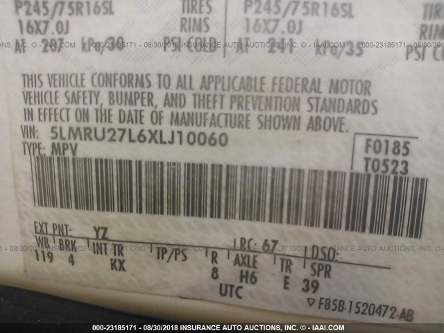 5LMRU27L6XLJ10060 - 1999 LINCOLN NAVIGATOR Ақ фото 9