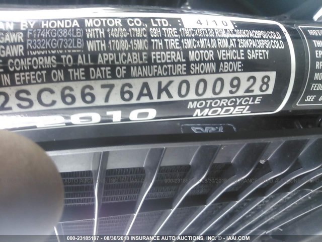 JH2SC6676AK000928 - 2010 HONDA VT1300 CT BLUE photo 10