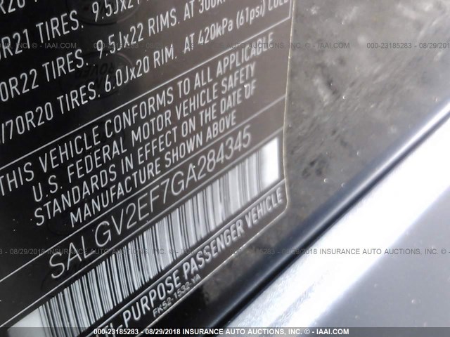 SALGV2EF7GA284345 - 2016 LAND ROVER RANGE ROVER AUTOBIOGRAPHY BLACK photo 9