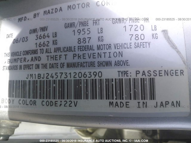 JM1BJ245731206390 - 2003 MAZDA PROTEGE PR5 银色 照片 9