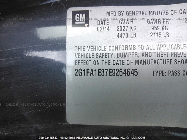 2G1FA1E37E9264645 - 2014 CHEVROLET CAMARO LS BLUE photo 9