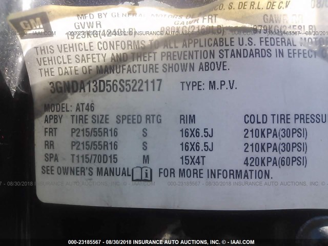 3GNDA13D56S522117 - 2006 CHEVROLET HHR LS Qara foto 9