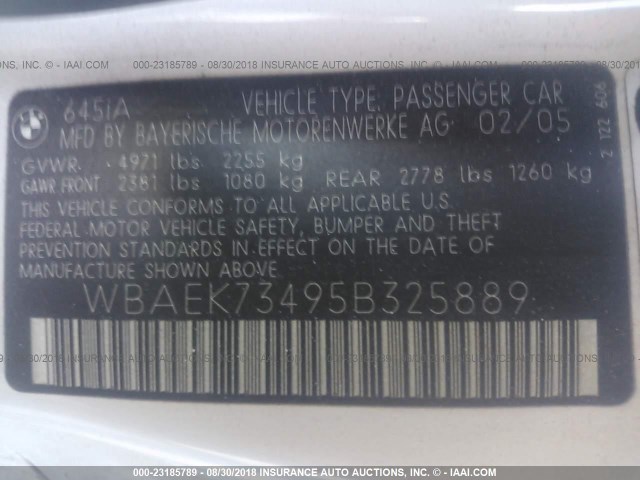 WBAEK73495B325889 - 2005 BMW 645 CI AUTOMATIC Blanc photo 9