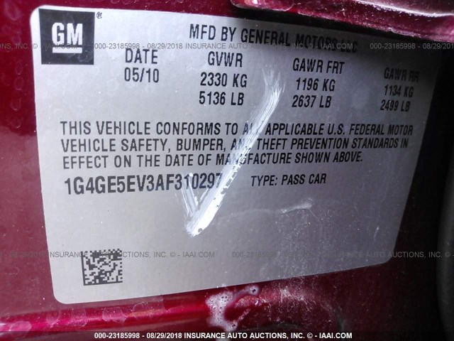 1G4GE5EV3AF310297 - 2010 BUICK LACROSSE CXS BURGUNDY photo 9