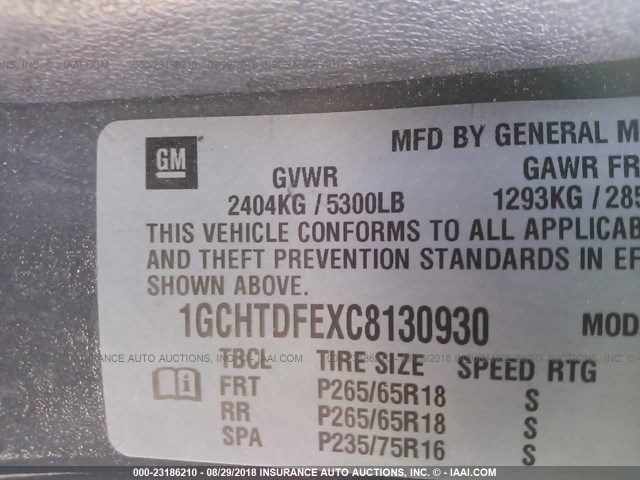 1GCHTDFEXC8130930 - 2012 CHEVROLET COLORADO LT GRAY photo 9