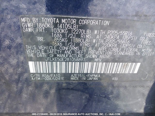 JTLKE50E281058897 - 2008 TOYOTA SCION Көк фото 9