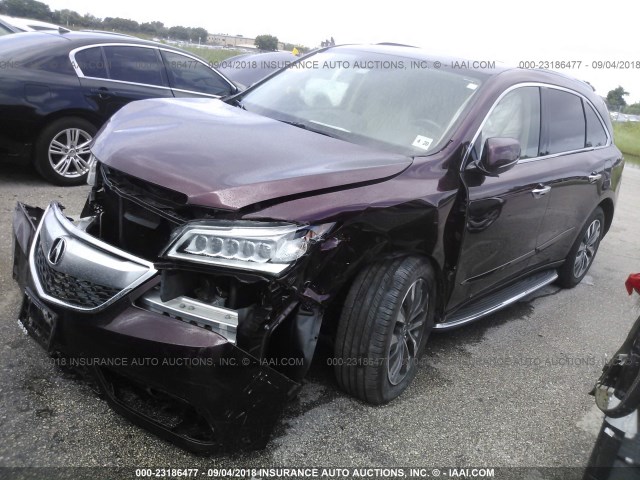 5FRYD4H49GB013071 - 2016 ACURA MDX TECHNOLOGY BURGUNDY photo 2
