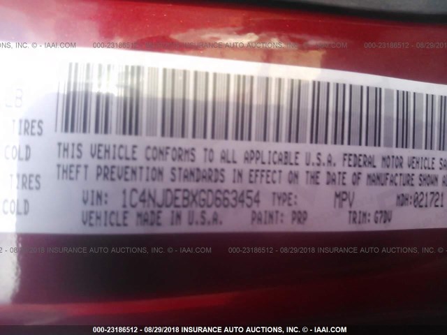 1C4NJDEBXGD663454 - 2016 JEEP COMPASS LATITUDE 红色 照片 9