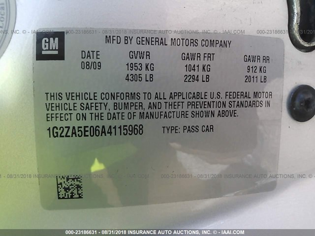 1G2ZA5E06A4115968 - 2010 PONTIAC G6 SILVER photo 9