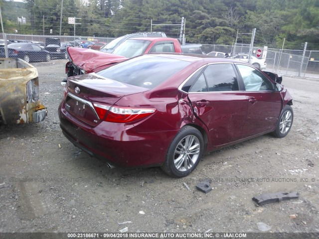 4T1BF1FK6GU574574 - 2016 TOYOTA CAMRY LE/XLE/SE/XSE RED photo 4