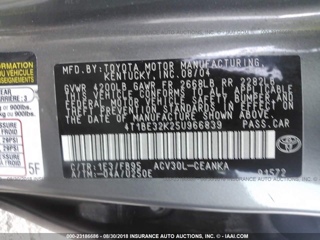 4T1BE32K25U966839 - 2005 TOYOTA CAMRY LE/XLE/SE 棕色 照片 9