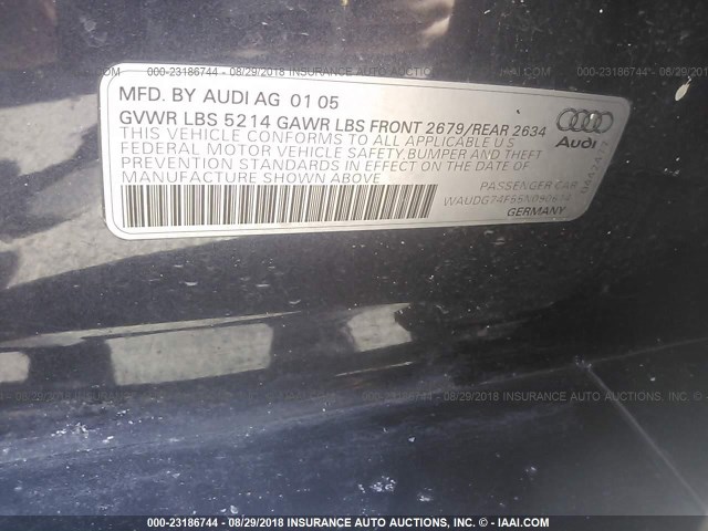 WAUDG74F55N090614 - 2005 AUDI A6 3.2 QUATTRO BLACK photo 9