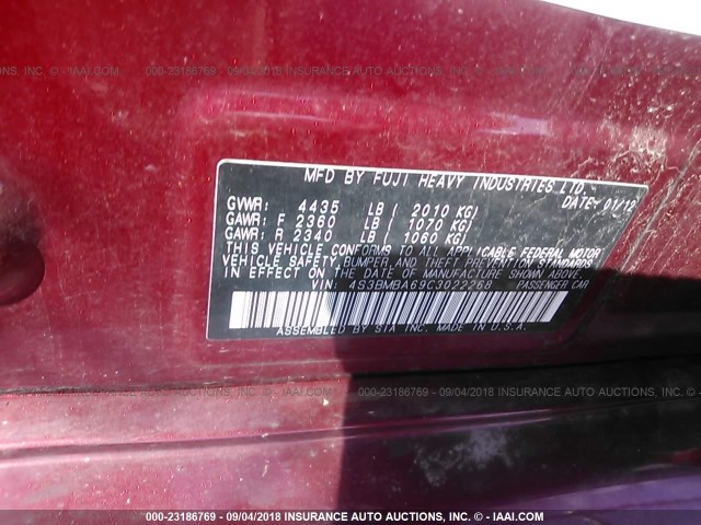 4S3BMBA69C3022268 - 2012 SUBARU LEGACY 2.5I RED photo 9