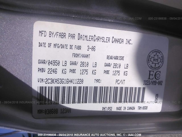 2C3KA53G16H411220 - 2006 CHRYSLER 300 TOURING SILVER photo 9