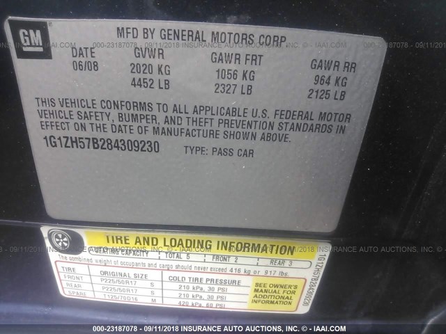 1G1ZH57B284309230 - 2008 CHEVROLET MALIBU 1LT ლურჯი ფოტო 9