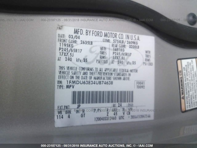 1FMDU63E34UB74638 - 2004 FORD EXPLORER XLT/XLT SPORT/NBX 银色 照片 9