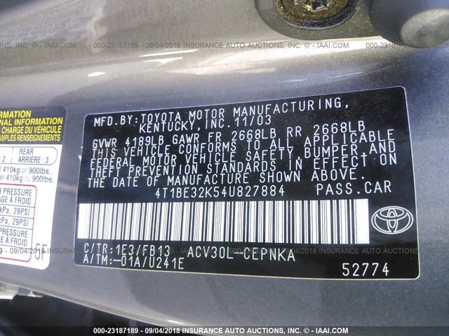 4T1BE32K54U827884 - 2004 TOYOTA CAMRY LE/XLE/SE Boz foto 9