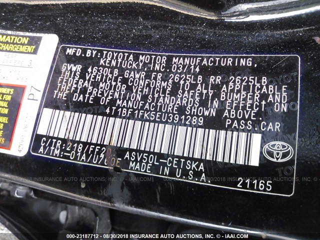 4T1BF1FK5EU391289 - 2014 TOYOTA CAMRY L/SE/LE/XLE Qara foto 9