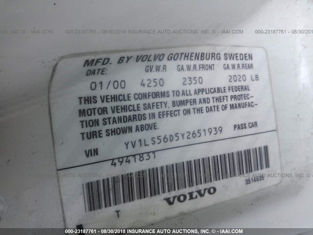 YV1LS56D5Y2651939 - 2000 VOLVO S70 GLT/SE WHITE photo 9