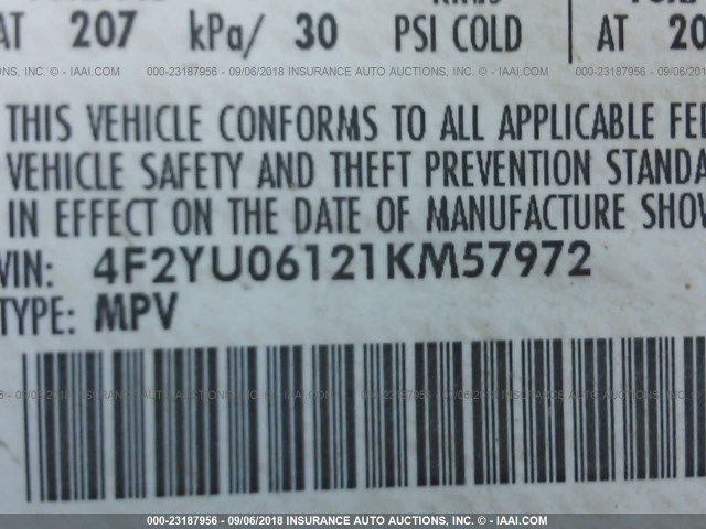 4F2YU06121KM57972 - 2001 MAZDA TRIBUTE DX 银色 照片 9
