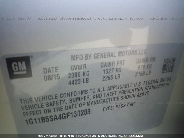 1G11B5SA4GF130283 - 2016 CHEVROLET MALIBU LIMITED LS Champagne photo 9