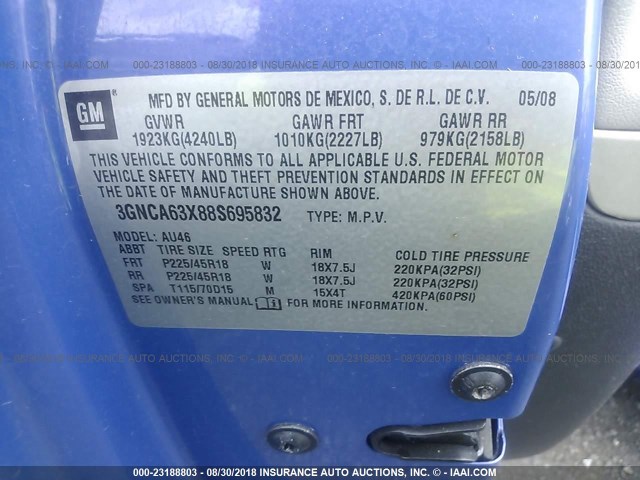 3GNCA63X88S695832 - 2008 CHEVROLET HHR SS BLUE photo 9