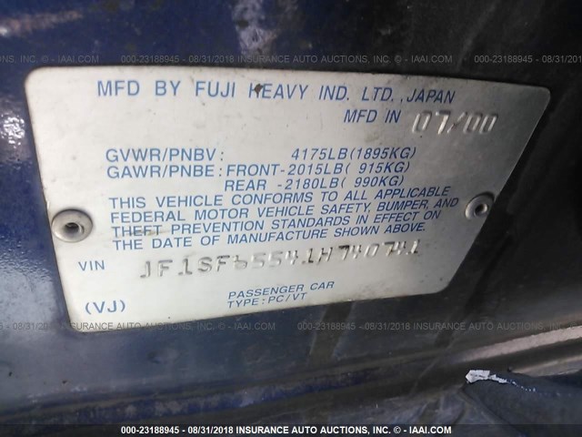 JF1SF65541H740741 - 2001 SUBARU FORESTER S 蓝色 照片 9