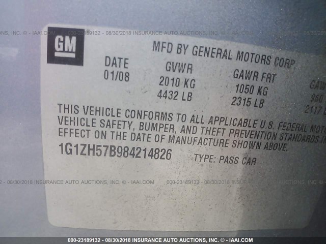 1G1ZH57B984214826 - 2008 CHEVROLET MALIBU 1LT 浅蓝色 照片 9