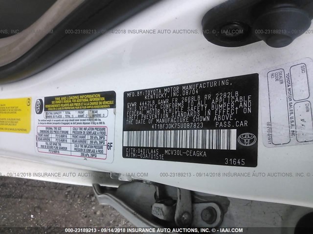 4T1BF30K75U087823 - 2005 TOYOTA CAMRY LE/XLE/SE Ақ фото 9