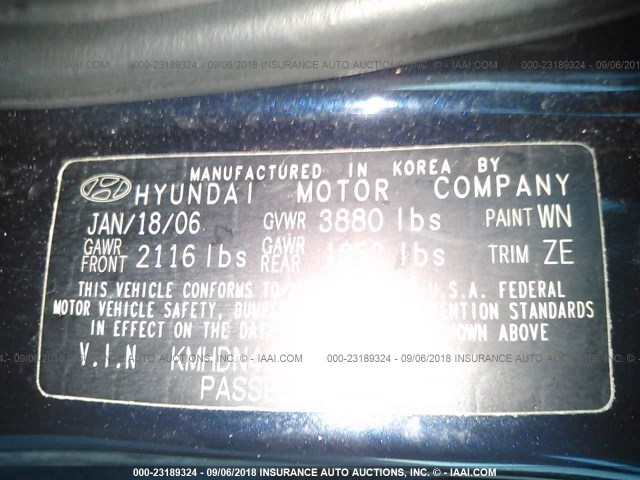 KMHDN46D56U284615 - 2006 HYUNDAI ELANTRA GLS/GT/LIMITED BLUE photo 9