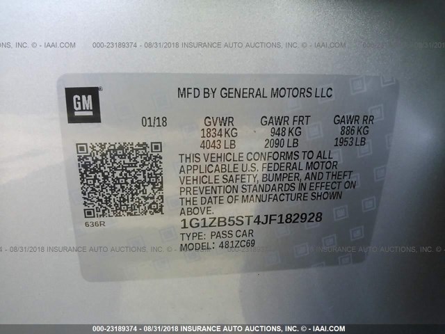 1G1ZB5ST4JF182928 - 2018 CHEVROLET MALIBU LS 银色 照片 9