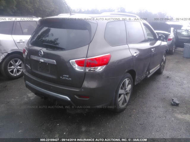 5N1AR2MM5FC625645 - 2015 NISSAN PATHFINDER S/SV/SL/PLATINUM BROWN photo 4