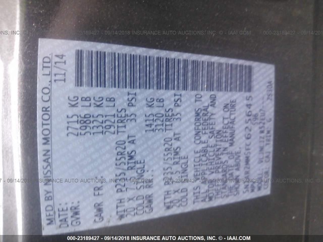 5N1AR2MM5FC625645 - 2015 NISSAN PATHFINDER S/SV/SL/PLATINUM BROWN photo 9