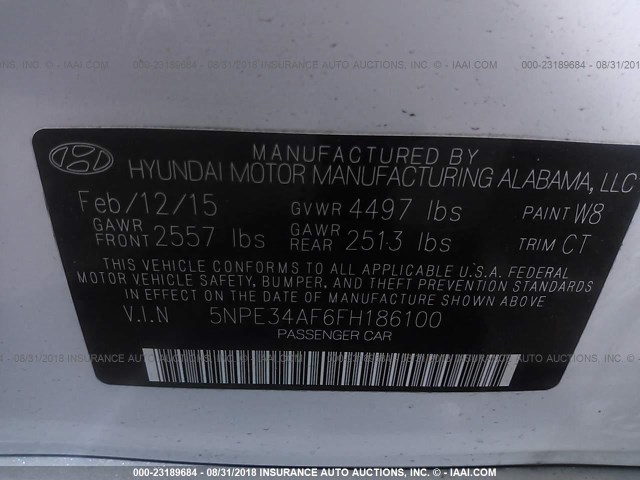 5NPE34AF6FH186100 - 2015 HYUNDAI SONATA SPORT/LIMITED WHITE photo 9