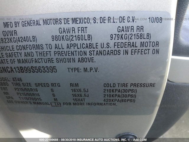 3GNCA13B99S563395 - 2009 CHEVROLET HHR LS Champán foto 9