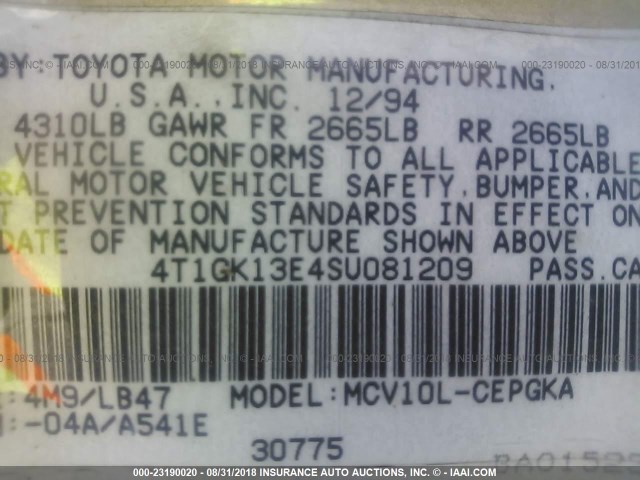 4T1GK13E4SU081209 - 1995 TOYOTA CAMRY XLE SILVER photo 9