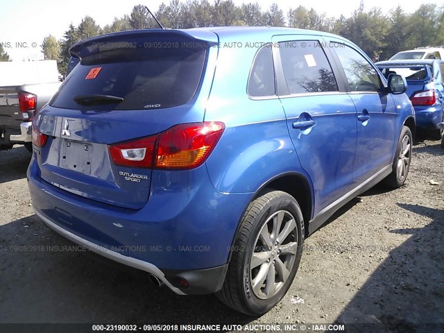 4A4AR4AU0FE049870 - 2015 MITSUBISHI OUTLANDER SPORT SE/GT BLUE photo 4