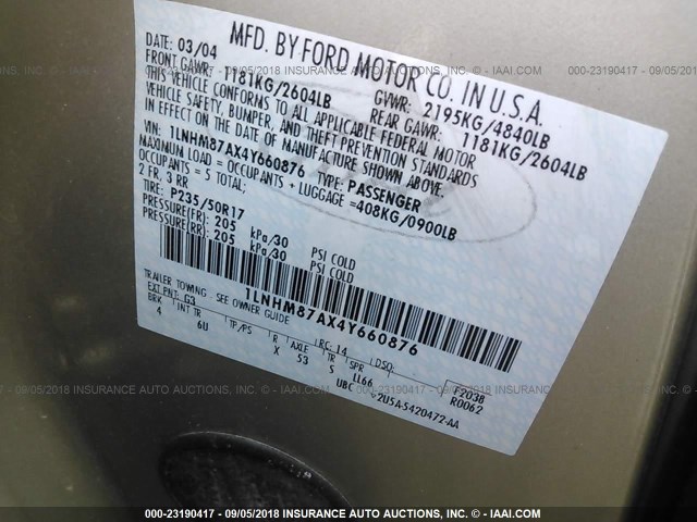 1LNHM87AX4Y660876 - 2004 LINCOLN LS 米色 照片 9